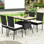 Costway Salon de Jardin 5 Pièces en Résine Tressée, Table Plateau Bois, Fauteuils Rembourrés pour Patio, Jardin, Terrasse