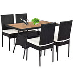 Costway Salon de Jardin 5 Pièces en Résine Tressée, Table Plateau Bois, Fauteuils Rembourrés pour Patio, Jardin, Terrasse