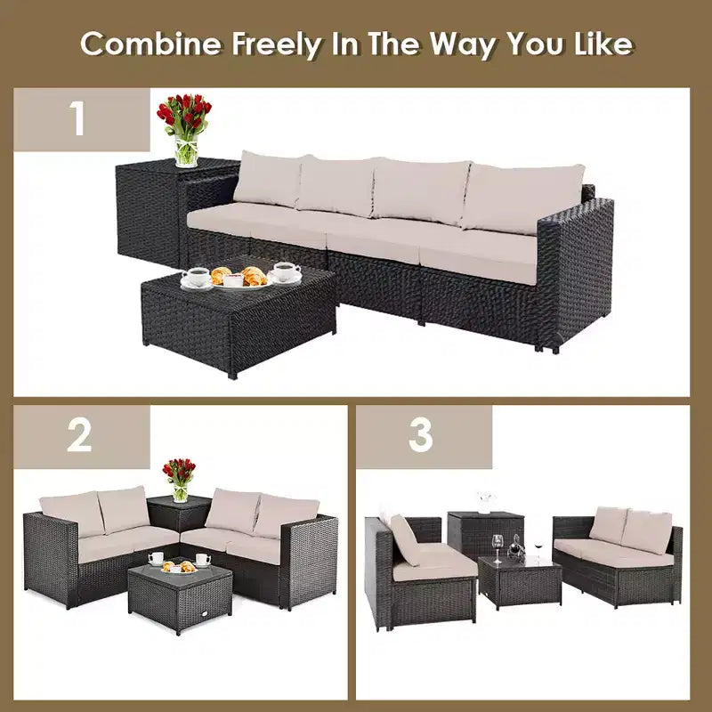 Costway 4PCS Outdoor Patio Rattan Furniture Set Cushioned Loveseat Storage Table
