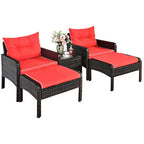 Costway Ensemble Meubles de Patio 5 Pièces en Rotin Canapé Ottomane Table Coussins Jardin Rouge