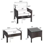 Costway Ensemble Meubles de Patio 5 Pièces en Rotin Canapé Ottomane Table Coussins Jardin Rouge