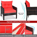 Costway Ensemble Meubles de Patio 5 Pièces en Rotin Canapé Ottomane Table Coussins Jardin Rouge