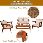 Costway Salon de Jardin 8 Pièces en Rotin, Cadre en Bois d'Acacia, Chaises et Canapé Rembourrés