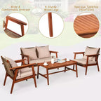 Costway Salon de Jardin 8 Pièces en Rotin, Cadre en Bois d'Acacia, Chaises et Canapé Rembourrés