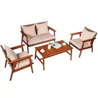 Costway Salon de Jardin 8 Pièces en Rotin, Cadre en Bois d'Acacia, Chaises et Canapé Rembourrés