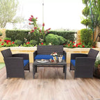 Costway Ensemble de Meubles de Jardin en Rotin 8 Pièces Fauteuil Rembourré Canapé Table Basse Blanc/Bleu Marine/Turquoise/Rouge