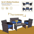 Costway Ensemble de Meubles de Jardin en Rotin 8 Pièces Fauteuil Rembourré Canapé Table Basse Blanc/Bleu Marine/Turquoise/Rouge