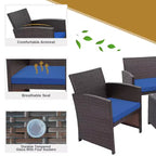 Costway Ensemble de Meubles de Jardin en Rotin 8 Pièces Fauteuil Rembourré Canapé Table Basse Blanc/Bleu Marine/Turquoise/Rouge