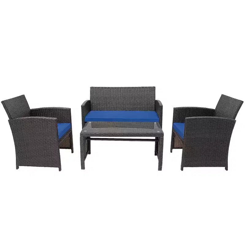 Costway Ensemble de Meubles de Jardin en Rotin 8 Pièces Fauteuil Rembourré Canapé Table Basse Blanc/Bleu Marine/Turquoise/Rouge