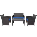 Costway Ensemble de Meubles de Jardin en Rotin 8 Pièces Fauteuil Rembourré Canapé Table Basse Blanc/Bleu Marine/Turquoise/Rouge