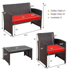 Costway Ensemble de Meubles de Jardin en Rotin 8 Pièces Fauteuil Rembourré Canapé Table Basse Blanc/Bleu Marine/Turquoise/Rouge