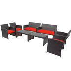 Costway Ensemble de Meubles de Jardin en Rotin 8 Pièces Fauteuil Rembourré Canapé Table Basse Blanc/Bleu Marine/Turquoise/Rouge