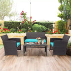 Costway Ensemble de Meubles de Jardin en Rotin 8 Pièces Fauteuil Rembourré Canapé Table Basse Blanc/Bleu Marine/Turquoise/Rouge