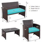 Costway Ensemble de Meubles de Jardin en Rotin 8 Pièces Fauteuil Rembourré Canapé Table Basse Blanc/Bleu Marine/Turquoise/Rouge
