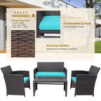 Costway Ensemble de Meubles de Jardin en Rotin 8 Pièces Fauteuil Rembourré Canapé Table Basse Blanc/Bleu Marine/Turquoise/Rouge