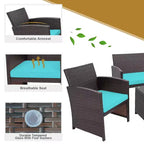Costway Ensemble de Meubles de Jardin en Rotin 8 Pièces Fauteuil Rembourré Canapé Table Basse Blanc/Bleu Marine/Turquoise/Rouge