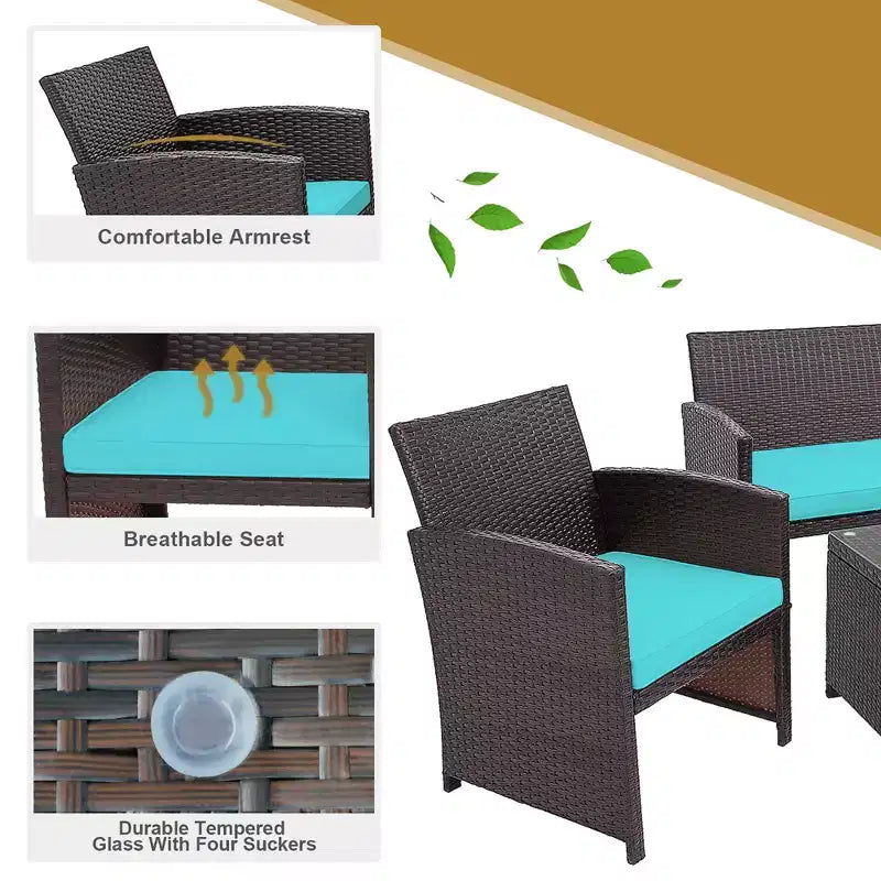 Costway Ensemble de Meubles de Jardin en Rotin 8 Pièces Fauteuil Rembourré Canapé Table Basse Blanc/Bleu Marine/Turquoise/Rouge