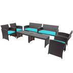 Costway Ensemble de Meubles de Jardin en Rotin 8 Pièces Fauteuil Rembourré Canapé Table Basse Blanc/Bleu Marine/Turquoise/Rouge