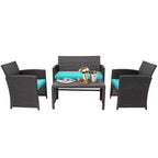 Costway Ensemble de Meubles de Jardin en Rotin 8 Pièces Fauteuil Rembourré Canapé Table Basse Blanc/Bleu Marine/Turquoise/Rouge