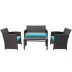 Costway Ensemble de Meubles de Jardin en Rotin 8 Pièces Fauteuil Rembourré Canapé Table Basse Blanc/Bleu Marine/Turquoise/Rouge
