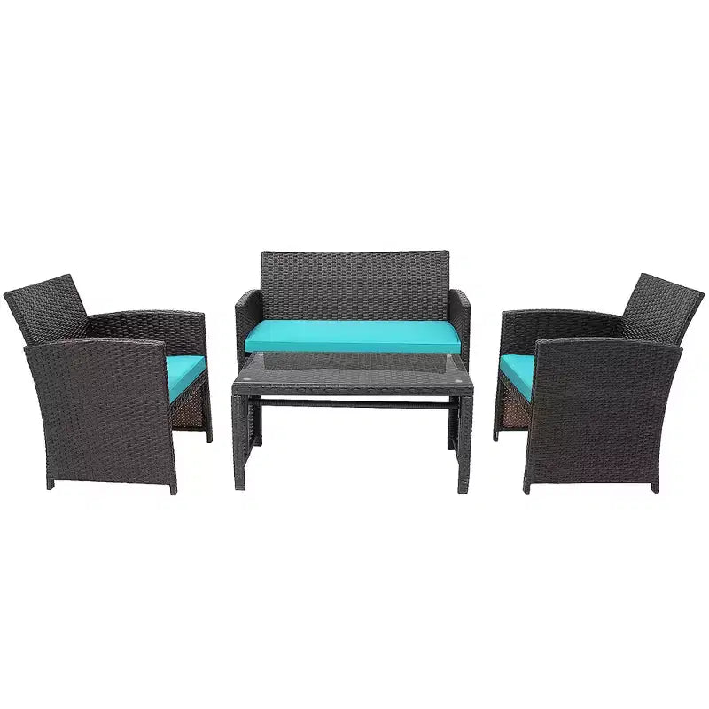 Costway Ensemble de Meubles de Jardin en Rotin 8 Pièces Fauteuil Rembourré Canapé Table Basse Blanc/Bleu Marine/Turquoise/Rouge