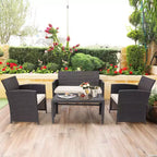 Costway Ensemble de Meubles de Jardin en Rotin 8 Pièces Fauteuil Rembourré Canapé Table Basse Blanc/Bleu Marine/Turquoise/Rouge