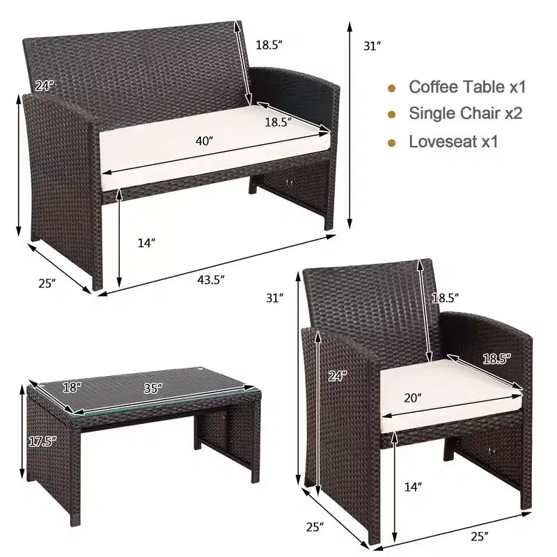 Costway Ensemble de Meubles de Jardin en Rotin 8 Pièces Fauteuil Rembourré Canapé Table Basse Blanc/Bleu Marine/Turquoise/Rouge