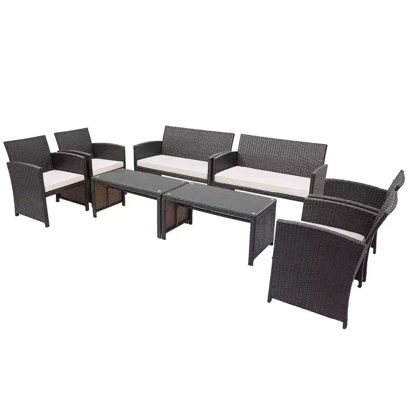 Costway Ensemble de Meubles de Jardin en Rotin 8 Pièces Fauteuil Rembourré Canapé Table Basse Blanc/Bleu Marine/Turquoise/Rouge