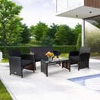 Costway Ensemble de Meubles de Jardin en Rotin 8 Pièces Fauteuil Rembourré Canapé Table Basse Blanc/Bleu Marine/Turquoise/Rouge