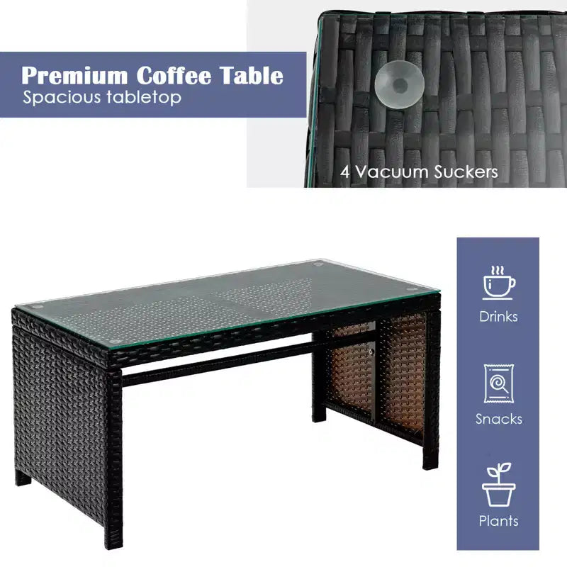 Costway Ensemble de Meubles de Jardin en Rotin 8 Pièces Fauteuil Rembourré Canapé Table Basse Blanc/Bleu Marine/Turquoise/Rouge