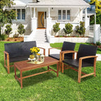 Costway 8PCS Outdoor Patio Rattan Furniture Set Acacia Wood Frame Sofa Loveseat Garden