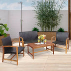 Costway 8PCS Outdoor Patio Rattan Furniture Set Acacia Wood Frame Sofa Loveseat Garden