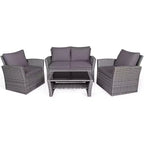 Costway Ensemble de Meubles de Patio en Rotin 4 Pièces Canapé Table Étagère de Rangement Coussins Rouge/Gris