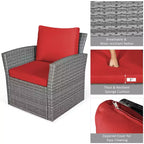 Costway Ensemble de Meubles de Patio en Rotin 4 Pièces Canapé Table Étagère de Rangement Coussins Rouge/Gris