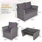 Costway Ensemble de Meubles de Patio en Rotin 4 Pièces Canapé Table Étagère de Rangement Coussins Rouge/Gris