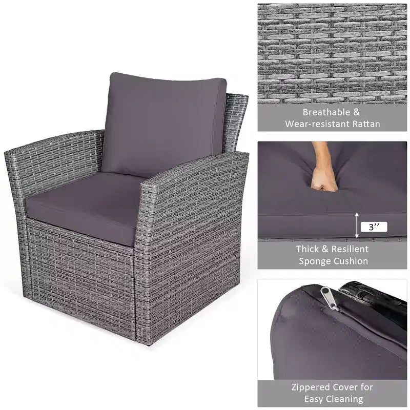 Costway Ensemble de Meubles de Patio en Rotin 4 Pièces Canapé Table Étagère de Rangement Coussins Rouge/Gris