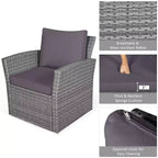 Costway Ensemble de Meubles de Patio en Rotin 4 Pièces Canapé Table Étagère de Rangement Coussins Rouge/Gris