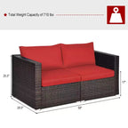 Costway 2PCS Patio Rattan Corner Sofa Sectional Furniture Set Black Cushion Black\Red