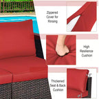 Costway 2PCS Patio Rattan Corner Sofa Sectional Furniture Set Black Cushion Black\Red