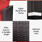 Costway 2PCS Patio Rattan Corner Sofa Sectional Furniture Set Black Cushion Black\Red