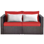 Costway 2PCS Patio Rattan Corner Sofa Sectional Furniture Set Black Cushion Black\Red