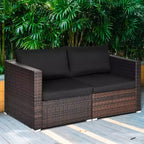 Costway 2PCS Patio Rattan Corner Sofa Sectional Furniture Set Black Cushion Black\Red