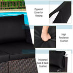Costway 2PCS Patio Rattan Corner Sofa Sectional Furniture Set Black Cushion Black\Red