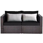 Costway 2PCS Patio Rattan Corner Sofa Sectional Furniture Set Black Cushion Black\Red