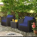 Costway Ensemble de Meubles de Jardin en Rotin 3 pièces Table Basse avec Coussins Rouge\Turquoise\Bleu Marine\Noir