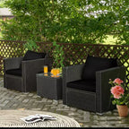 Costway Ensemble de Meubles de Jardin en Rotin 3 pièces Table Basse avec Coussins Rouge\Turquoise\Bleu Marine\Noir