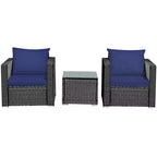 Costway Ensemble de Meubles de Jardin en Rotin 3 pièces Table Basse avec Coussins Rouge\Turquoise\Bleu Marine\Noir
