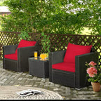 Costway Ensemble de Meubles de Jardin en Rotin 3 pièces Table Basse avec Coussins Rouge\Turquoise\Bleu Marine\Noir