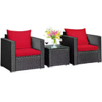 Costway Ensemble de Meubles de Jardin en Rotin 3 pièces Table Basse avec Coussins Rouge\Turquoise\Bleu Marine\Noir