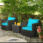 Costway Ensemble de Meubles de Jardin en Rotin 3 pièces Table Basse avec Coussins Rouge\Turquoise\Bleu Marine\Noir